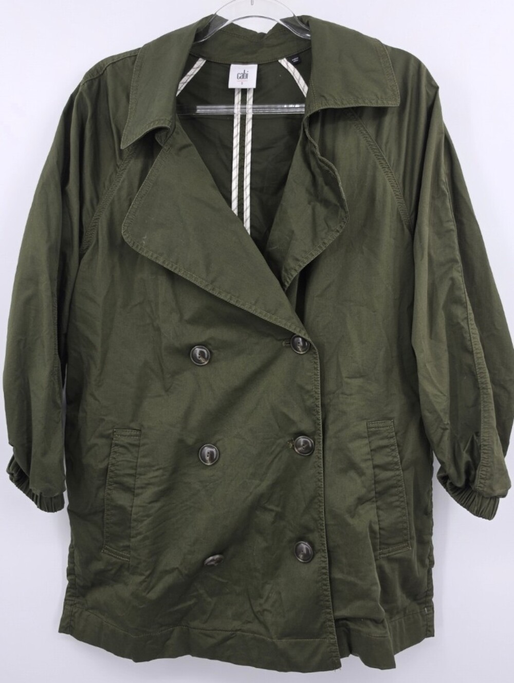 Cabi Expedition Jacket Small Olive Green Button Front Ruched Sleeve Gorpcore